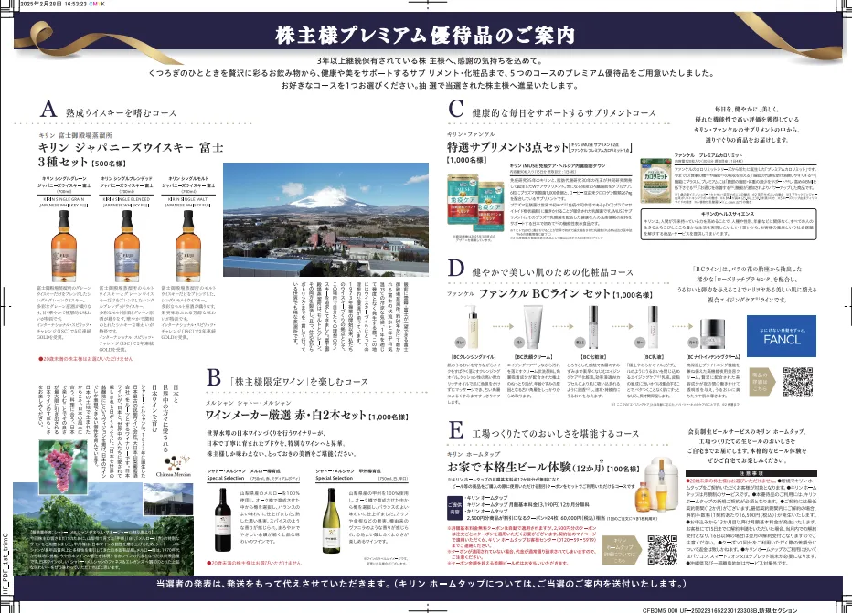 キリンホールディングス2024年12月期プレミアム優待内容